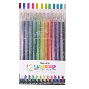 1 סט נצנצים צבעוניים עט ג 'ל עטים למבוגרים ספר צביעה בצבע ג' ל נצנצים עט (12 צבעים)