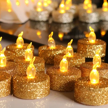 12pcs חג המולד Flameless אור הנר מופעל באמצעות סוללה LED Tealights אלקטרוני מהבהב הנר אורות צד קישוט
