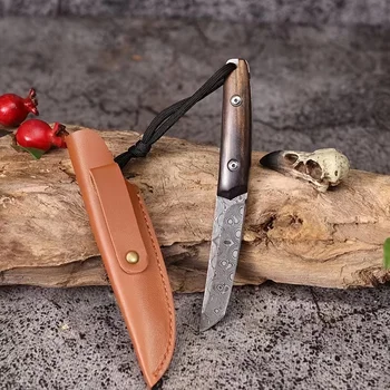 1pc דמשק פלדה חיצונית ישר סכין，נייד EDC אולר עם הנדן，רב תכליתי פירות, בשר חיתוך סכין.