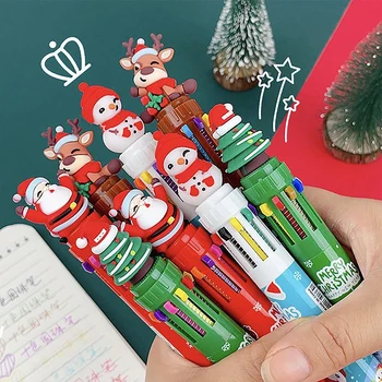 1PC חג המולד 10-צבע עט כדורי תלמיד לחץ על צבע העט עט סנטה קלאוס עט כדורי 0.5 מ 
