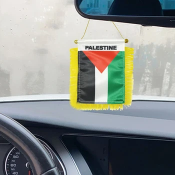 1Pcs פלסטין קטן תלוי דגל דו צדדי ציצית עם מציצת דיסק לרכב קישוט מיני דגל