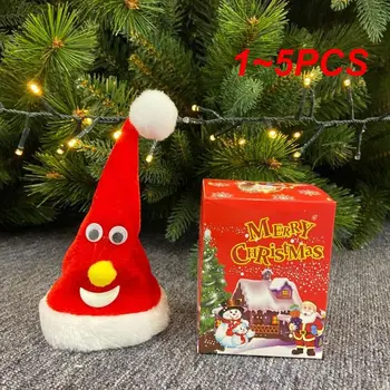 1~5PCS חשמלי כובע חג המולד צעצוע קטיפה צעצועי ילדים מתנה שרים זוהר סווינג כובעים חג המולד עבור עץ חג מולד קישוט