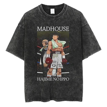 2023 גברים אופנת רחוב Harajuku חולצה אנימה יפנית האג ' ימה לא Ippo הדפסה היפ הופ שטף כותנה רופף מצויר, גרפי צמרות טי