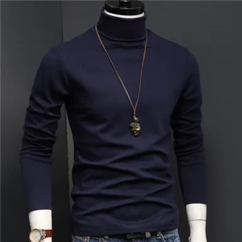 2023 גברים חדשים שרוול ארוך סוודר צוואר גבוה צווארון למתוח רזה הבסיסי, חולצת טריקו העליון סריגים