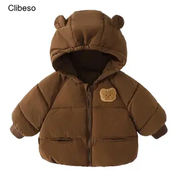2024 Clibeso ילדים הילד עם הכיפה כותנה מרופד מעיל חורף תינוקות קריקטורה דוב מרופד מעילי ילדים כותנה עבה חיצונית הבגדים