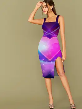 3D השמלה שמלת אהבה נשים צבעוני Vestido סקסי, רומנטי הדפסת 3d זוגות הקולר נשים וחולצת מיני ערב וינטג ' בוהו.