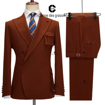 Cenne Des Graoom 2023 חום חתונה, חליפות לגברים המעיל החדש עיצוב צד ימין כפתור הז 'קט ומכנסיים 2 יח' סט ערב אירועים