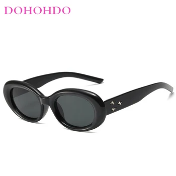 DOHOHDO וינטג ' קטנים מסגרת משקפי שמש נשים אליפסה מעצב מותג סיבוב משקפי שמש נקבה גוונים הקיץ Eyewear Anti-Glare UV40