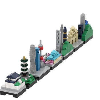 Gobricks MOC בייג ' ינג טיאנאנמאן מרובע קו הרקיע אדריכלות בניין להגדיר את תצוגת הרחוב של פנינה מזרחי, מגדל הטלויזיה לבנים צעצועים