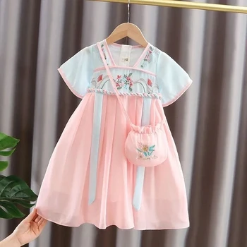 Hanfu בנות שמלת קיץ דק שרוול קצר טאנג להתלבש תינוק בסגנון סיני קיץ לילדים העתיקה השמלה