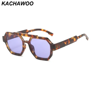 Kachawoo מצולע משקפי שמש לנשים נמר סגול uv400 אופנה משקפי שמש גברים מרובע גשר כפול משקפי שמש בסגנון אירופאי