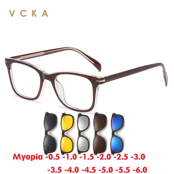 VCKA 6 ב 1 קליפים מגנטיים קוצר ראייה, משקפי שמש מרשם משקפיים, גברים נשים מקוטב מותאם אישית תה מסגרת משקפיים -0.5 כדי -6.0