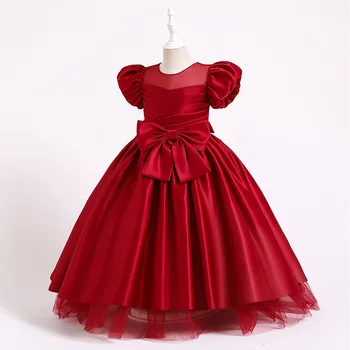 אדום שמלות חתונה עבור בנות אלגנטי גדול הקשת הנסיכה זמן שמלת ילדה חג המולד להתלבש Vestidos Infantil גודל 6 12 14 שנים