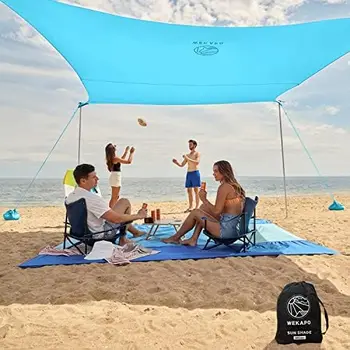 אוהל השמש מקלט - 9 x 10 FT החוף החופה עם 4 מוטות מאורכים, גדול שקי חול ואת חפירה, 7'1.