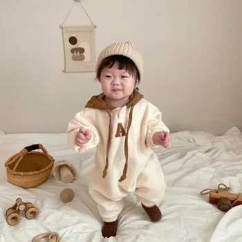 אופנה הקוריאנית גרסה התינוק אוברול אביב סתיו ארוך שרוול ברדס לטפס בגדים הפעוט תחפושות בנים Bodysuits 0-24month