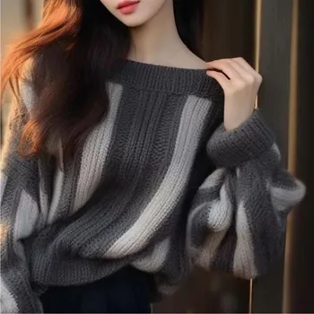 אחד קו המחשוף את הכתף הסוודר של נשים 2023 סתיו חדש אופנה מזדמן חופשי לסרוג סוודר