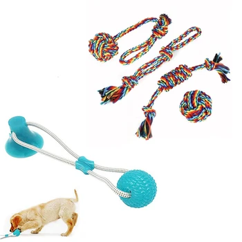 אינטראקטיבי מחמד כלב צעצוע כוס יניקה לדחוף את הכדור הכלב ניקוי שיניים ללעוס מחמד טוחנת לנשוך צעצועים חבלים