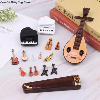 בית בובות מיניאטורי סימולציה כינור, גיטרה פסנתר נגינה דגם צעצועים אביזרי קישוט