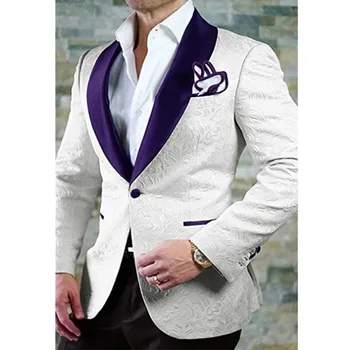 בלייזר חליפות גברים Terno החתונה גבר תלבושת מעיל לבן סגול הצעיף דש אחת עם חזה שני חלקים ג ' קט מכנסיים בהזמנה אישית