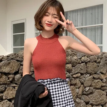 בנות סקסיות חולצות ללא שרוולים קוריאני סגנון האפוד קרקעיות סרוגים כל-התאמה בתוך ללבוש בקיץ