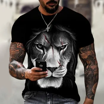 גברים חולצות אריה/נמר 3D חולצות מודפסות Harajuku קיץ טריקו או הצוואר בעלי חיים קצר, חולצות שרוול גדול לבוש סווטשרט
