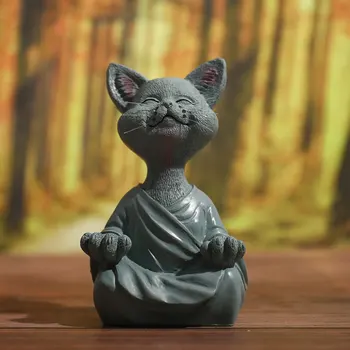 גחמני בודהה חתול פסלון מדיטציה יוגה אספנות החתול שמח תפאורה הביתה מלאכת קישוט