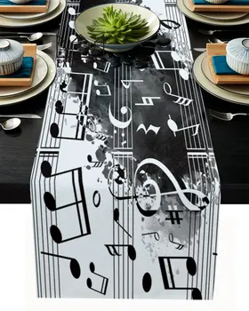 הערה מוסיקה, שחור לבן צבעי מים Splash שולחן רץ מסיבת חתונה שולחן האוכל בד כיסוי מפית מפית בית עיצוב מטבח