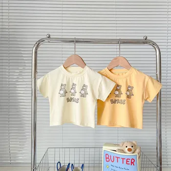 התינוק יוניסקס פשוטה O-צוואר חולצת טי+מכנסיים קצרים בקיץ Csotume עבור בנים ובנות אופנה סטים דוב חמוד הדפסה שרוול קצר אימוניות.