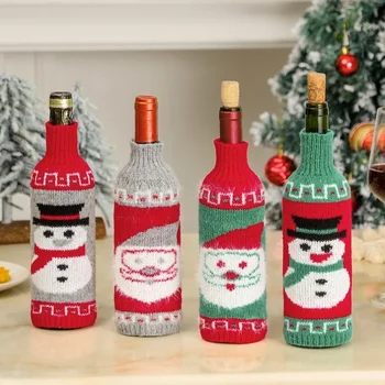 חדש יצירתי מולד קישוט סרוג צמר בקבוק יין תיק חג המולד מסעדה בר יין שרוול בקבוק