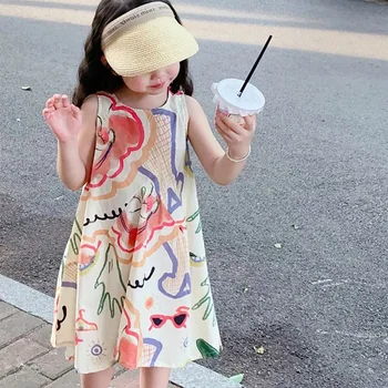 ילדים חולצת שמלה התינוק מיני מזדמן תחפושת ילדים קיץ אופנה חצאית בנות למשוך קוריאנית השמלה קריקטורה ציורי הבגדים