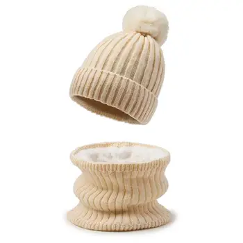 כובע צעיף סט חורף כובע צעיף להגדיר עם בטנת פליז קטיפתי הכדור עיצוב נוח יוניסקס לסרוג להגדיר עבור חמימות בסגנון סרוגים חם