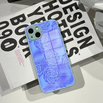 כחול, רוז ארט חלקה דפוס פרחוני מקרה טלפון עבור IPhone 14 11 12 XR XS מקס 7/8 X 13 + כחול חלקה דפוס פרחוני כיסוי