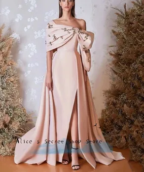 כתף אחת סקסית שמלת ערב לנשים הסירה-צוואר סאטן ללא שרוולים עם קפלים צד שמלות/רשמית נשף Dress2023