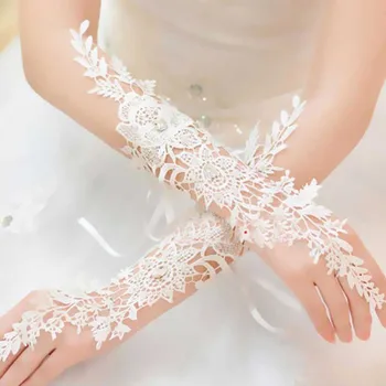 לבן אלגנטי אצבעות מרפק זמן כלה תחרה כפפות קריסטל כפפות חתונה עבור הכלה נשים אביזרים החתונה