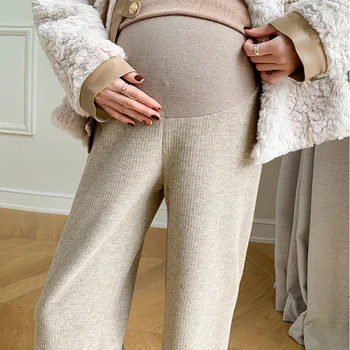 מכנסי הריון רחב הרגל רופף אלסטי המותניים הבטן מכנסיים בגדים לנשים בהריון מזדמן הריון