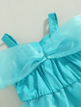 מקסים כחול חופש כתף טוטו רומפר עבור תינוקות תינוק תינוקות בנות - קיץ מושלם ללבוש מזדמנים עם שרוולים קצרים טול