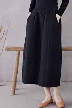 מרופד חצאית שחורה עיבוי כותנה פשתן אמנות 2023 סתיו חורף אלסטי המותניים תכליתי חצאית לנשים Midi Saias z4064
