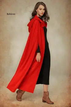 סתיו בציר נשים עם ברדס הגלימה המעיל גותי קייפ פונצ ' ו מעיל חם פתוח ארוך תפר מעילי נשים Oversize