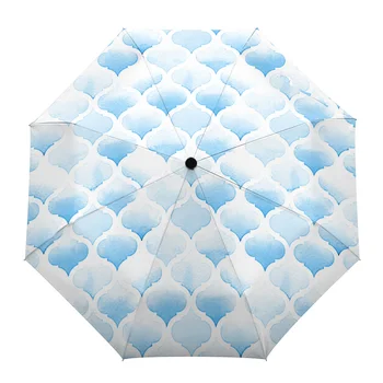 צבעי מים מרוקו כחול אוטומטי מטריה נסיעות מטריה מתקפלת ניידת Windproof השמשייה מטריות