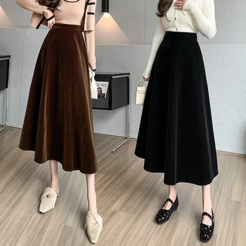 קוריאני דונגדאאמאן סתיו חורף ארוך חצאיות שחורות בציר קו חצאית קטיפה עבור בגדי נשים משלוח חינם 2023 TS001