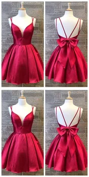 קצר V צוואר סאטן אדום לנשף שמלות שיבה הביתה שמלה ללבוש למסיבה עם פרח Abendkleider גלימות דה לנשף עבור Grils2023 090