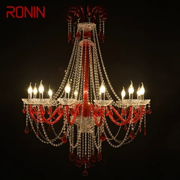רונין בסגנון אירופאי קריסטל התליון מנורה אדומה נרות המנורה בסלון מסעדה וילה מדרגות דופלקס בבניין נברשת
