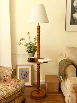רטרו מעץ מלא מנורת רצפה אמריקה אמנותי בסגנון יפני עוני קיצוני החגורה שולחן-מסוף