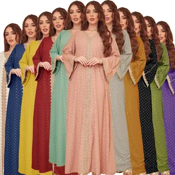 רמדאן עיד חיג ' אב Abaya Jilbab Khimar המוסלמים השמלה דובאי האסלאם בגדים כפיות לנשים חגורה ארוכה שמלות חלוק נשי Musulmane