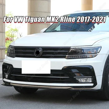 שחור מבריק המכונית הפגוש הקדמי רשת מרכז גריל גריל דפוס רצועות מדבקות עבור פולקסווגן Tiguan MK2 Rline 2017 2018 2019 2020 2021