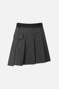 2023 הסתיו-חורף החדשה גולף הלבשה של נשים קפלים החצאית לא סדיר אופנה גבוהה המותניים המותניים המותניים רזה קצר חצאית מכנסיים