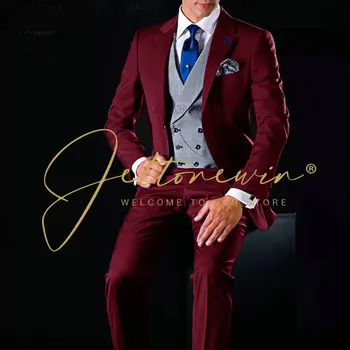 2023 רשמית בורגנדי גברים חליפה 3 חלקים טוקסידו השושבינים חליפות חתונה אופנה גברים עסקים מסיבת בלייזר להגדיר את הז ' קט+מכנסיים+אפוד