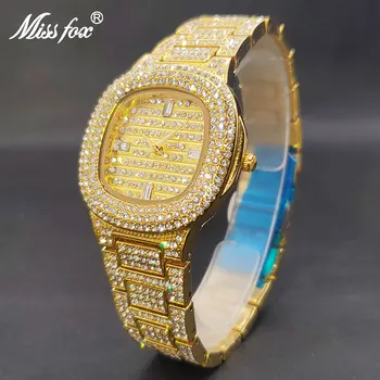36mm קוורץ שעונים לנשים יוקרה זהב מלא יהלומים BlingBling קר גבירותיי שעונים מיני כיכר חיוג שעון נקבה Drsopshipping