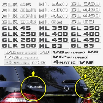 3D ABS שחור כרום המכונית אותיות האחוריים תא המטען תג מדבקה V8 BITURBO 4MATIC סמל מרצדס ML63 AMG GL GLK אביזרים