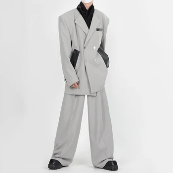 PFNW קוריאני אופנה לגברים חליפה סטים אריג תפרים בצבע זכר מזדמן לקשור בלייזר Wied הרגל מכנסיים 2023 סתיו שיק חדש 28W1819
